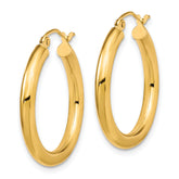 10K Gold Polished Hollow Hoop Earrings with Diamond-Cut Detail